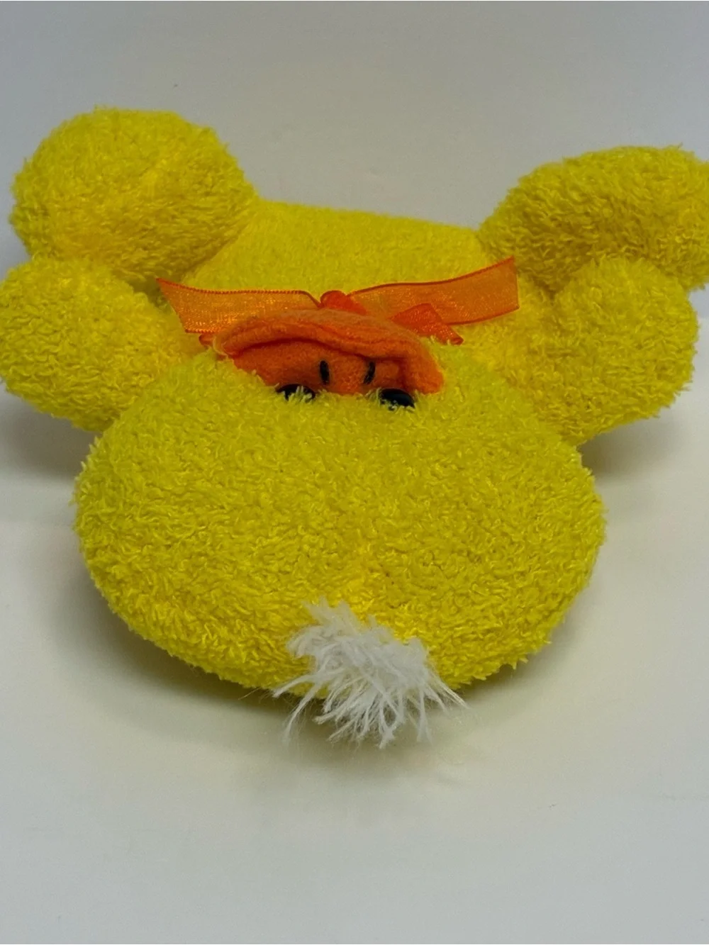 Duck Plush with Bow Yellow Tuft of White Hair Soft 7 in.